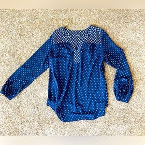 NYDJ Long Sleeved Blouse Navy With White Design Easy Wash And Wear S or M